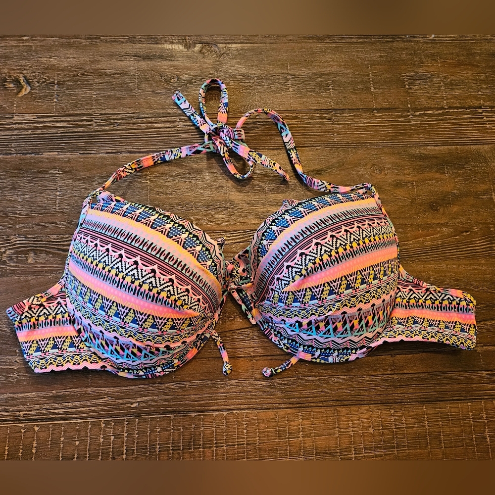 VICTORIA’S SECRET Multi-Color Neon Push-Up Halter Bikini Top 36DD